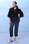 COUCHÉ BY ANANDINI_Black Silk Organza Fabric Flowers Collared Twisted Rose Shirt _Online_at_Aza_Fashions