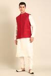 Buy_Mayank Modi - Men_Red Silk, Cotton Sequins, Embroidery Designer Nehru Jacket _at_Aza_Fashions