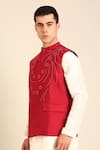 Mayank Modi - Men_Red Silk, Cotton Sequins, Embroidery Designer Nehru Jacket _Online_at_Aza_Fashions