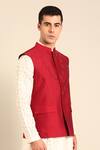 Shop_Mayank Modi - Men_Red Silk, Cotton Sequins, Embroidery Designer Nehru Jacket _Online_at_Aza_Fashions