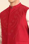 Mayank Modi - Men_Red Silk, Cotton Sequins, Embroidery Designer Nehru Jacket _at_Aza_Fashions
