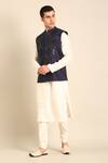 Buy_Mayank Modi - Men_Blue Silk, Cotton Embroidery Nehru Jacket _at_Aza_Fashions
