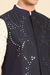 Mayank Modi - Men_Blue Silk, Cotton Embroidery Nehru Jacket _at_Aza_Fashions