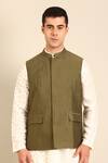 Shop_Mayank Modi - Men_Green Silk, Cotton Embroidery Designer Nehru Jacket _Online_at_Aza_Fashions