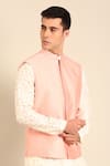 Mayank Modi - Men_Pink Silk, Cotton Beads Baby Nehru Jacket _at_Aza_Fashions