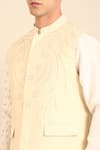 Shop_Mayank Modi - Men_Beige Silk, Cotton Embroidery Nehru Jacket _Online_at_Aza_Fashions