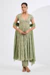 Buy_Neha Khullar_Green Viscose, Chinon Embroidery, Beads V-neck Mosaic Print Anarkali Set _at_Aza_Fashions