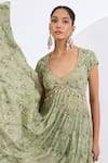 Neha Khullar_Green Viscose, Chinon Embroidery, Beads V-neck Mosaic Print Anarkali Set _Online_at_Aza_Fashions