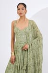 Buy_Neha Khullar_Green Viscose, Organza, Chinon Embroidery, Mosaic Print Hand Lehenga Set _Online_at_Aza_Fashions