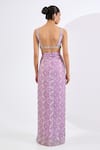 Buy_Neha Khullar_Lilac Viscose, Chinon Mirrors, Pearls V-neck Mosaic Print Drape Skirt Set _Online_at_Aza_Fashions