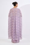 Shop_Neha Khullar_Lilac Viscose, Chinon Mirrors, Pearls V-neck Mosaic Print Drape Skirt Set _at_Aza_Fashions