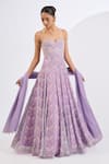 Buy_Neha Khullar_Lilac Chinon, Chiffon Embroidery, Pearls, Mosaic Print Anarkali With Dupatta _at_Aza_Fashions