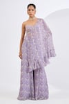 Buy_Neha Khullar_Lilac , Chiffon, , Mosaic Print Cape Sharara Set _at_Aza_Fashions