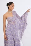 Neha Khullar_Lilac , Chiffon, , Mosaic Print Cape Sharara Set _at_Aza_Fashions