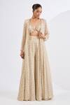 Buy_Neha Khullar_Ivory Chinon, Viscose, Chiffon Mirrors, Pearls Mosaic Print Jacket Sharara Set _at_Aza_Fashions