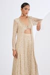 Shop_Neha Khullar_Ivory Chinon, Viscose, Chiffon Mirrors, Pearls Mosaic Print Jacket Sharara Set _Online_at_Aza_Fashions