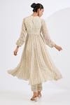 Shop_Neha Khullar_Ivory Chinon, Viscose, Chiffon Pearls, Mirrors, Mosaic Print Anarkali Set _at_Aza_Fashions