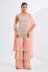 Buy_Neha Khullar_Peach Viscose, Georgette Embroidery, Sequins Round Neck Kurta Gharara Set _at_Aza_Fashions