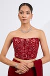 Neha Khullar_Red Viscose, Georgette, Crepe Cut Work, Mirrors, Deep Pre-draped Saree Set _Online_at_Aza_Fashions