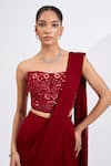 Buy_Neha Khullar_Red Viscose, Georgette, Crepe Cut Work, Mirrors, Deep Pre-draped Saree Set _Online_at_Aza_Fashions