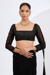 Buy_Neha Khullar_Black Viscose, Georgette Cut Work, Mirrors, Sequins Square Pre-draped Saree Set _Online_at_Aza_Fashions