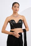 Neha Khullar_Black Viscose, Georgette Cut Work, Cutdana Embellished Pre-draped Saree Set _Online_at_Aza_Fashions