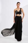 Buy_Neha Khullar_Black Viscose, Georgette Cut Work, Cutdana Embellished Pre-draped Saree Set _at_Aza_Fashions