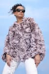 Buy_COUCHÉ BY ANANDINI_Purple Silk, Crepe Round Neck Designer Floral Shirt _at_Aza_Fashions