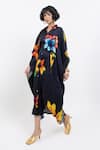 Shop_Pop Sugar_Black Vegan Silk Collared Floral Print Kaftan _at_Aza_Fashions