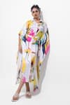 Buy_Pop Sugar_Vegan Silk Collared Multi Colour Designer Kaftan Set _at_Aza_Fashions