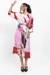 Buy_Pop Sugar_Red Vegan Silk V-neck Abstract Print Kimono Dress _at_Aza_Fashions