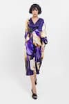 Buy_Pop Sugar_Purple Vegan Silk V-neck Floral Print Kimono Dress _at_Aza_Fashions
