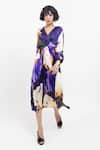 Pop Sugar_Purple Vegan Silk V-neck Floral Print Kimono Dress _Online_at_Aza_Fashions