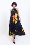 Buy_Pop Sugar_Black Silk Halter Neck Floral Print Maxi Dress _at_Aza_Fashions