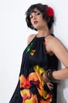 Buy_Pop Sugar_Black Silk Halter Neck Floral Print Maxi Dress _Online_at_Aza_Fashions