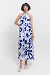 Buy_Pop Sugar_Blue Silk Halter Neck And White Maxi Dress _at_Aza_Fashions