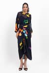 Buy_Pop Sugar_Black Organza Round Neck Floral Print Top _at_Aza_Fashions