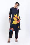 Buy_Pop Sugar_Black Vegan Silk Round Neck Floral Print Kurta Pant Set _at_Aza_Fashions