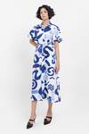 Buy_Pop Sugar_Blue Cotton Collared Indigo Printed Midi Dress _at_Aza_Fashions