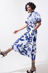 Pop Sugar_Blue Cotton Collared Indigo Printed Midi Dress _Online_at_Aza_Fashions