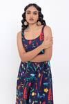 Buy_Pop Sugar_Navy Cotton Square Neck Floral Print Blue Midi Dress _Online_at_Aza_Fashions