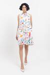 Buy_Pop Sugar_White Cotton Round Neck Floral Print Short Dress _at_Aza_Fashions