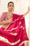 Shop_Muskann Kapadiaa_Pink Silk, Organza Gota Patti V-neck Lehenga Set _at_Aza_Fashions