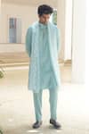 Buy_Pooja Bagaria_Blue Cotton, Linen Powder Kurta Set _at_Aza_Fashions