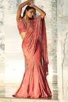 Buy_Muskann Kapadiaa_Pink Chiffon, Crepe Sequins, Beads Round Designer Pre-draped Fishcut Saree Set _at_Aza_Fashions