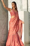 Buy_Muskann Kapadiaa_Pink Chiffon, Crepe Sequins, Beads Round Designer Pre-draped Fishcut Saree Set _Online_at_Aza_Fashions