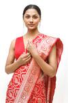 Buy_Neha & Tarun_Red Silk Embroidery Woven Saree With Blouse Piece _Online_at_Aza_Fashions