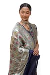 Neha & Tarun_Blue Silk Embroidery Designer Printed Saree _at_Aza_Fashions