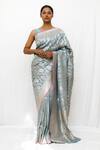 Neha & Tarun_Blue Silk Zari Powder Woven Designer Saree _Online_at_Aza_Fashions