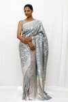 Buy_Neha & Tarun_Blue Silk Zari Powder Woven Designer Saree _at_Aza_Fashions